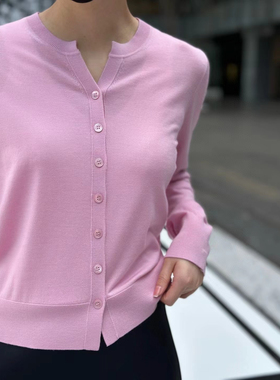 匠心品质RIBBE～早春新款100%美丽奴羊毛圆领休闲针织开衫 通勤款