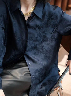 新款 重磅真丝提花衬衫 女宽松气质通勤纯色蚕丝衬衣24秋款