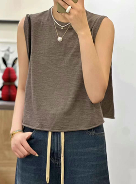 极简百搭～120支超细美丽诺羊毛薄款A字宽松下摆无袖针织短款背心