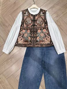 国风刺绣马甲女 百搭圆领盘扣新中式 2025秋冬新款 时尚