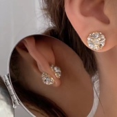 无耳洞戴 耳饰耳坠 耳环吸铁石磁吸双面耳夹圆形镶钻超闪简约韩版