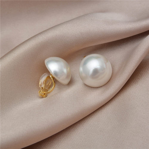 复古名媛无耳洞夸张半圆珍珠耳夹