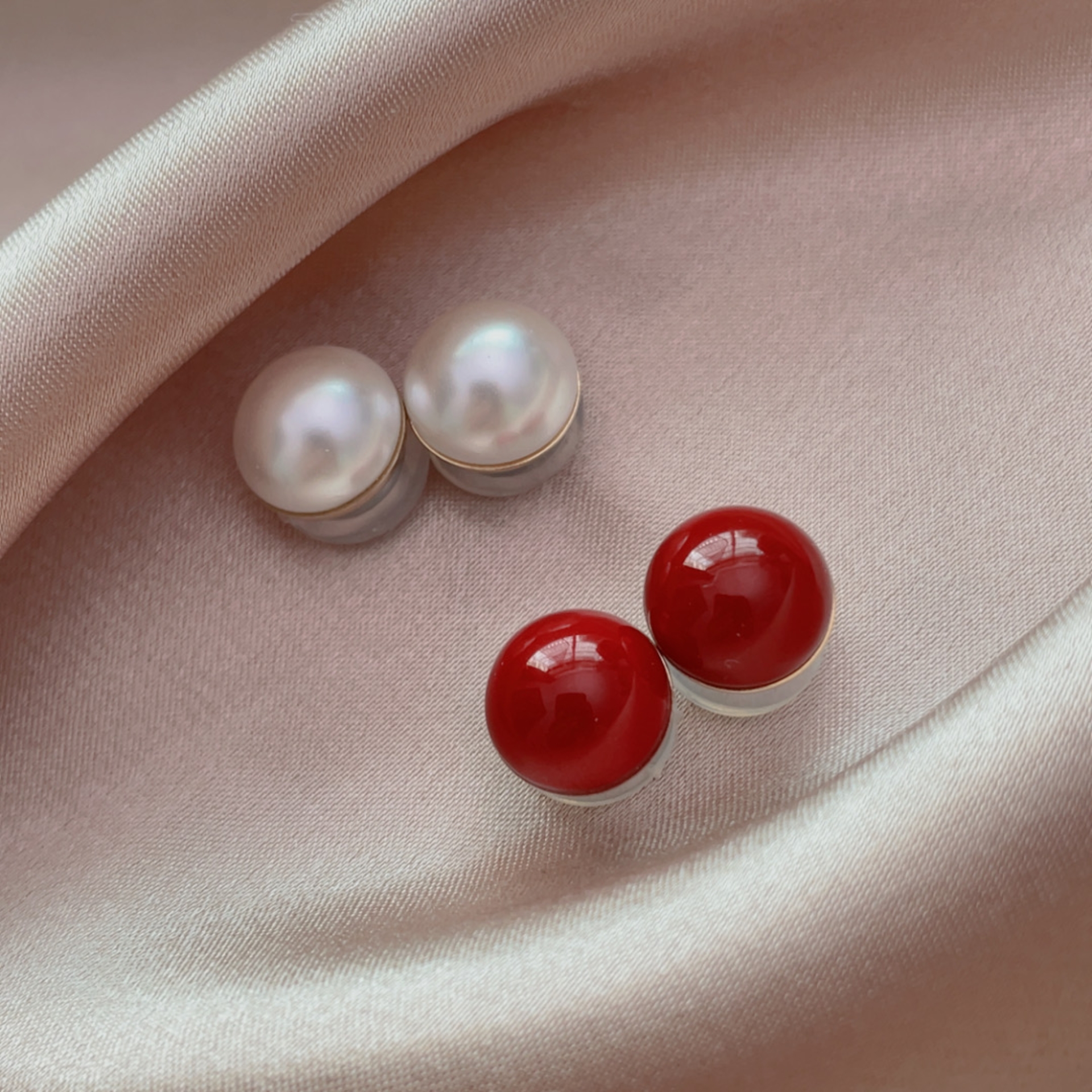 简约免打孔硅胶软垫磁吸珍珠耳夹