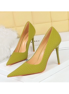 2023秋季韩版时尚秀气甜美细跟超高跟浅口尖头女鞋亚马逊