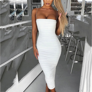 褶皱吊带长裙 2020春季 欧美跨境亚马逊时尚 女装 连衣裙夏 新款