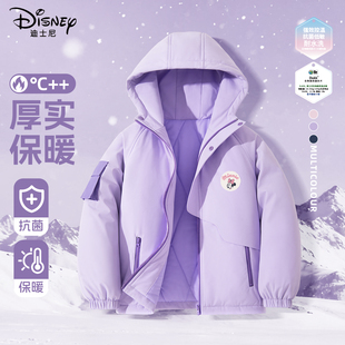 迪士尼女童加绒外套2025新款小学生加厚保暖童装女孩棉服儿童冬装