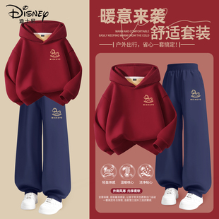 迪士尼拜年服男童2026新款男孩新年红色喜庆上衣马年套装儿童冬装