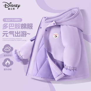 迪士尼女童加绒外套2025新款小学生冬季加厚夹棉童装儿童冬装棉服