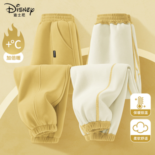 迪士尼女童加绒裤子2025新款好看黄色童装加厚卫裤儿童冬装灯笼裤