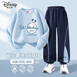 迪士尼男童春季套装2026新款薄款帅气潮酷大童男孩蓝运动儿童春装