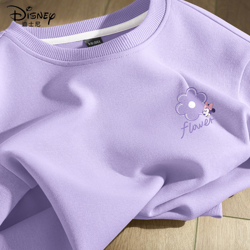迪士尼女童长袖t恤2026新款春季中大童紫色薄款卫衣洋气儿童春装