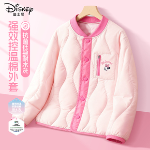 迪士尼女童棉服2026新款女孩粉色一体绒加厚保暖外套儿童冬装棉衣