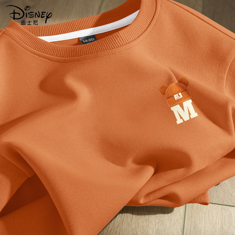 迪士尼男童卫衣2026新款春季薄款男孩橙色长袖打底衫帅气儿童春装