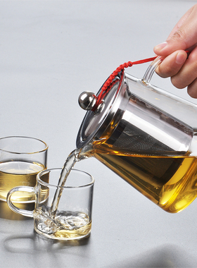 耐高温加厚防爆玻璃茶壶透明玻璃茶具套装304不锈钢过滤家用水壶