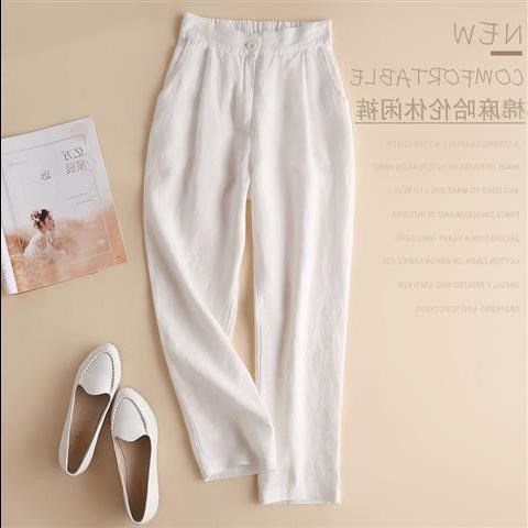 新款棉麻九分裤女夏高腰休闲裤仿亚麻女裤西装裤宽松小脚哈伦裤子|msdalam kategori Butik wanita / wanita, seluar, seluar santai - dari Buy2taobao.com untuk memberikan perkhidmatan ejen Taobao profesional membeli
