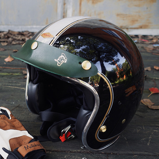 台湾PENGUIN feture头盔复古牛皮帽檐真皮三扣式帽檐头盔半盔全盔