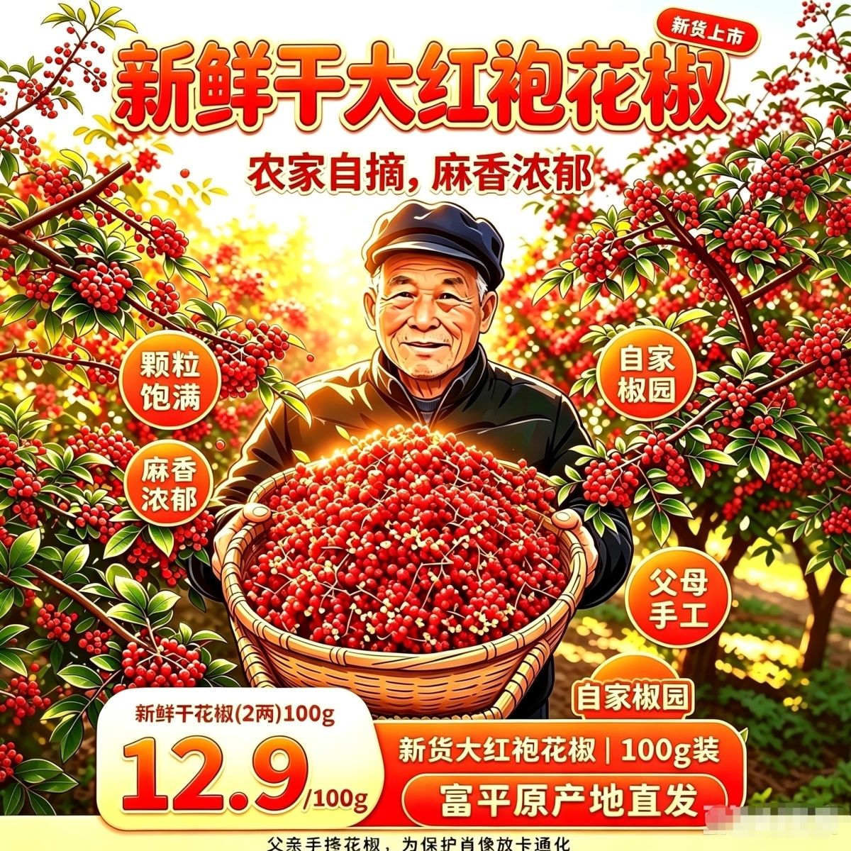 大红袍花椒食用干红花椒粒陕西韩城无籽特麻特香卤味香料新鲜花椒