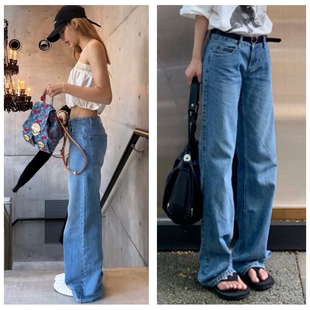 lisa同款牛仔裤女2025年秋季新款美式辣妹浅蓝低腰微宽松牛仔裤女