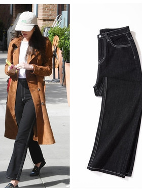 欧美明星达妹同款黑色直筒宽松牛仔裤女2022年夏秋新款九分加长裤
