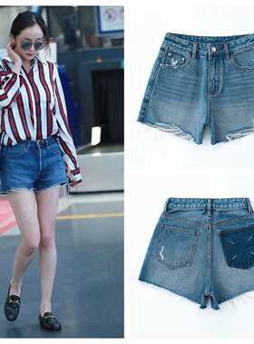 大幂幂同款牛仔短裤女2025夏季新款高腰显瘦宽松阔腿热裤子A字潮
