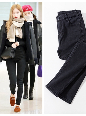 【清仓】朴彩英rose同款牛仔裤女小脚裤秋高腰黑色紧身显瘦九分裤