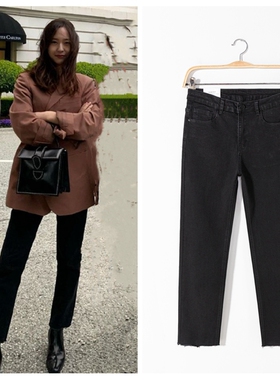 Krystal郑秀晶疯狂爱情同款牛仔裤女春季新款黑色显瘦九分直筒裤