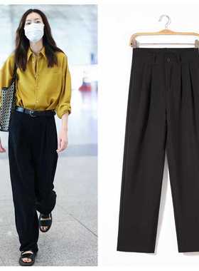 刘雯同款纯黑色垂感西裤2024年夏季新款薄款黑色阔腿裤女显瘦高腰