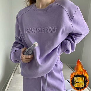 女秋冬季 宽松长裤 新款 休闲大码 子两件套 时尚 加绒加厚卫衣运动套装