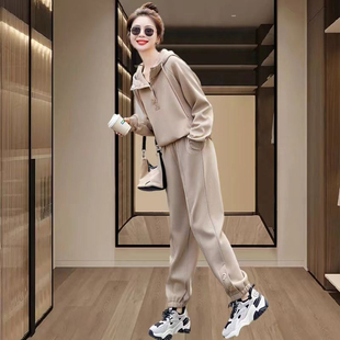 运动套装女2024春秋新款ins洋气宽松显瘦气质卫衣胖mm两件套