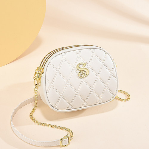 斜挎链条简约百搭菱格单肩小圆包