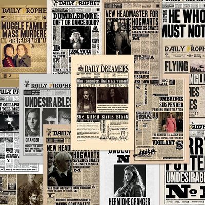 108张哈利波特海报《预言家日报》高清贴纸复古报纸周边手账素材