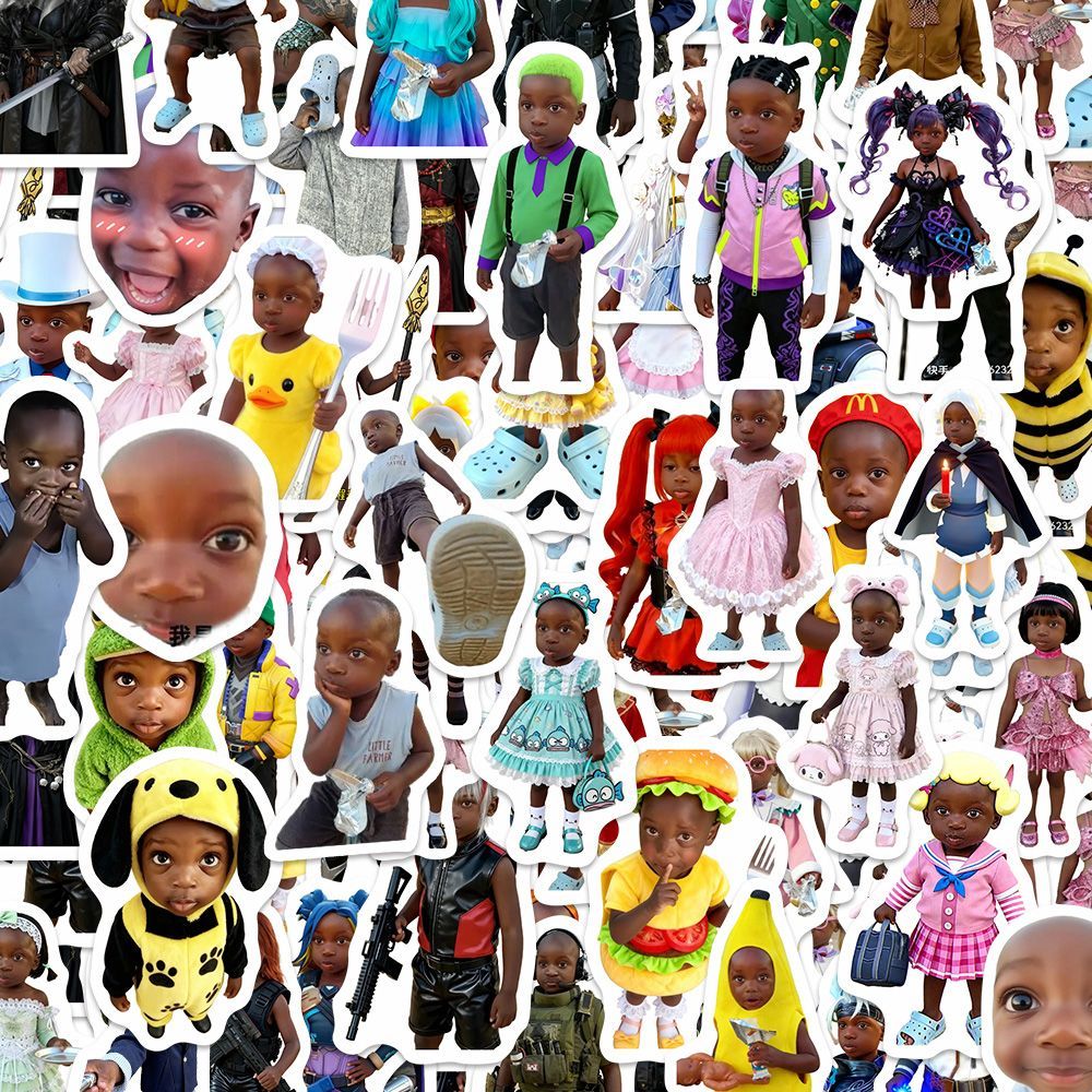 480张非洲可爱十二表情贴纸抽象萌娃趣味搞笑猎奇沙雕diy手账贴画