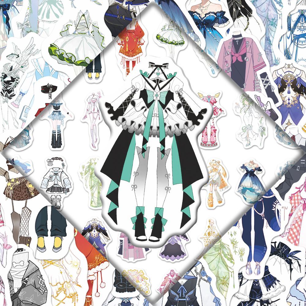 186张OC服装设计贴纸二次元创意绘画素材模板装饰手机手账贴画diy