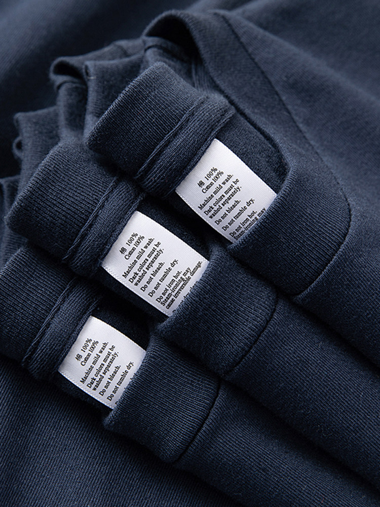 원활한 튜브 직조  남성과 여성을위한 네이비 블루 250G 헤비급 순수 코튼 반팔 티셔츠 여름 솔리드 컬러 루즈 심플 탑