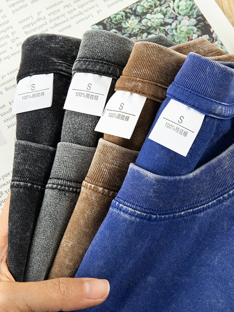 씻고 괴로워  남성과 여성을 위한 230G 헤비급 순면 반팔 티셔츠 다용도 여름 솔리드 컬러 심플 루즈 티셔츠