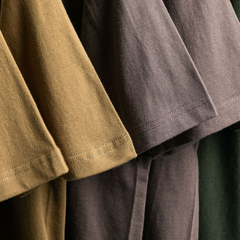 신강 코튼 헤비급 라운드 넥 반팔 티셔츠 일본 복고풍 코튼 루즈 티셔츠 솔리드 컬러 캐주얼 탑 여름 T