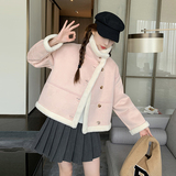 现货粉色羊羔毛2024年新款韩版宽松麂皮绒外套8318-P185-K268，女装短外套，浙宝173