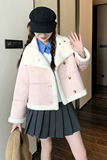 现货粉色羊羔毛2024年新款韩版宽松麂皮绒外套8318-P185-K268，女装短外套，浙宝173