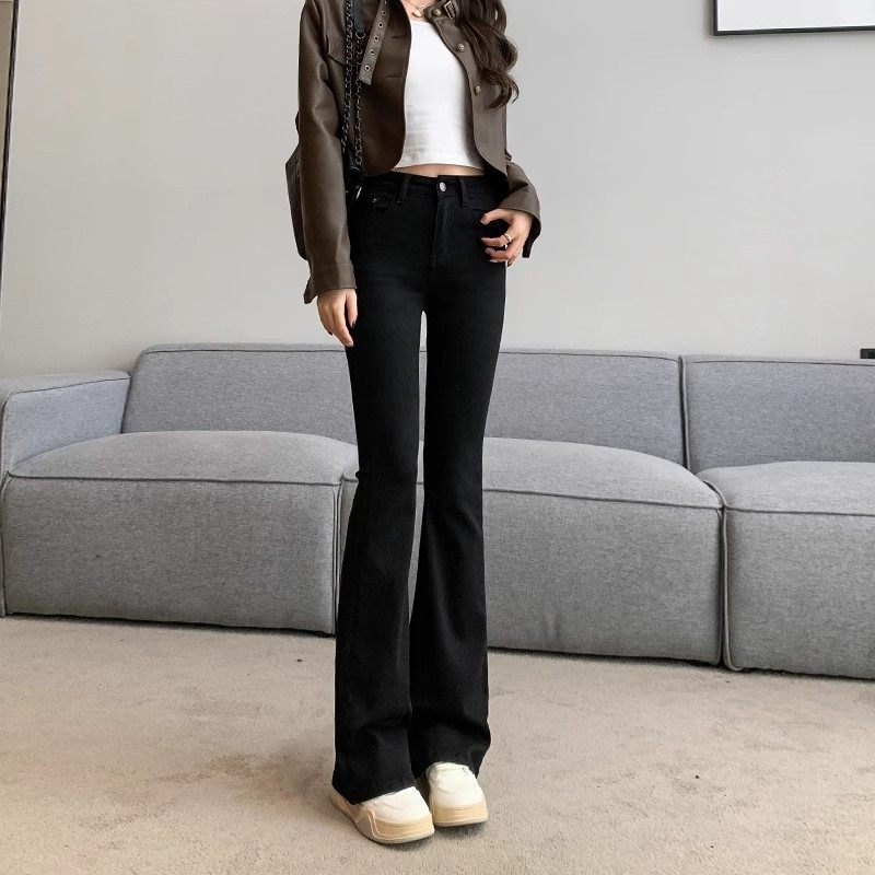 微叭黑色牛仔裤女2024春夏新款高腰显瘦直筒宽松垂感喇叭长裤潮流