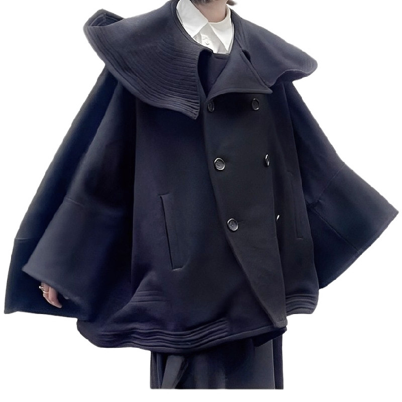 定制2024秋冬设计款暗黑系先锋设计小众女装不规则斗篷款羊绒大衣