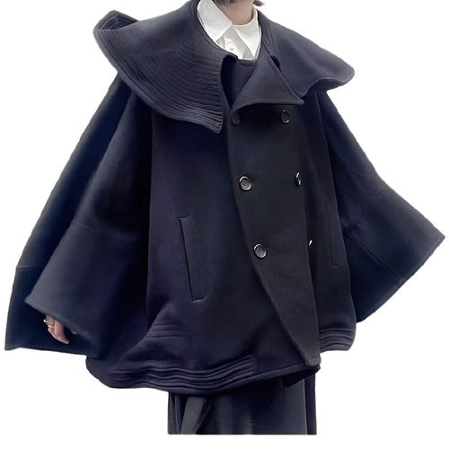 定制2024秋冬设计款暗黑系先锋设计小众女装不规则斗篷款羊绒大衣