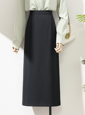 春季港味中长款西装半身裙装2026夏新款黑色后开叉直筒包臀0115k