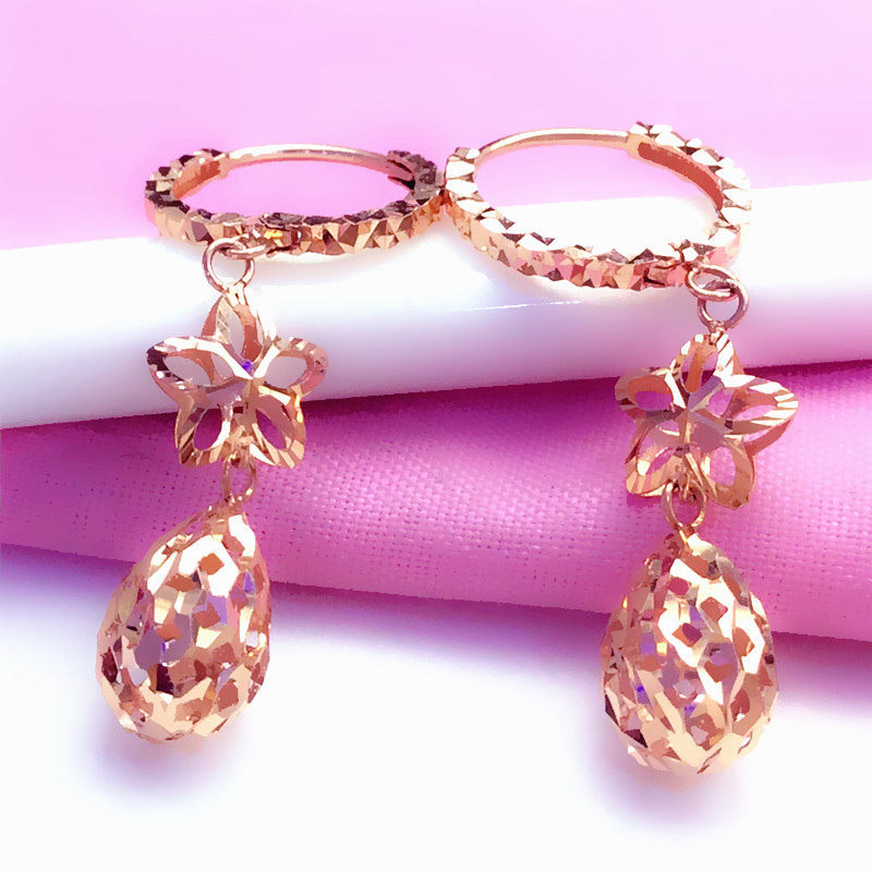太太珠宝纯 14k玫瑰金百搭紫金百搭镂空水滴耳环百搭14k彩金百搭