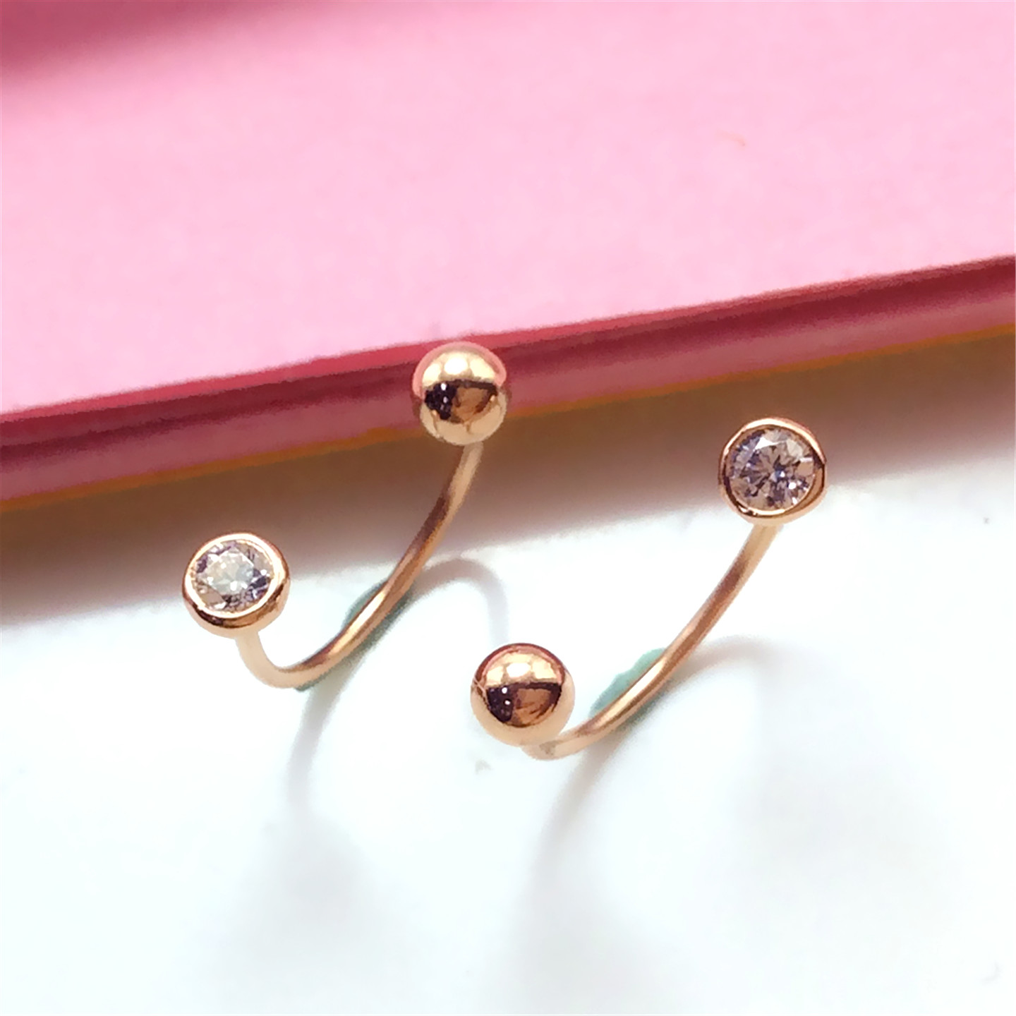 14K玫瑰金精致泡泡耳弯