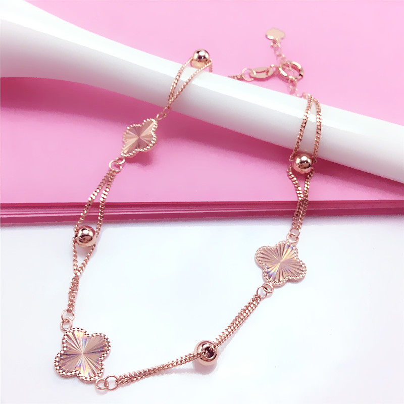 太太珠宝新款14k金百搭紫金百搭四叶草女士手链精致时尚14k玫瑰金