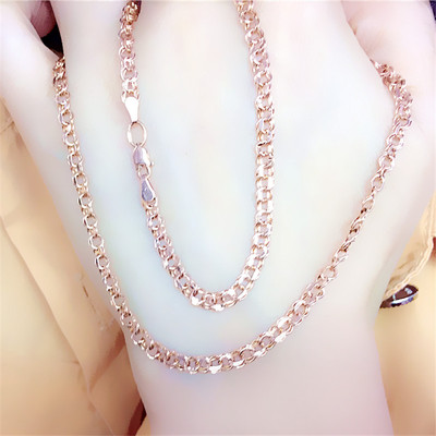 14K玫瑰金时尚粗实板链