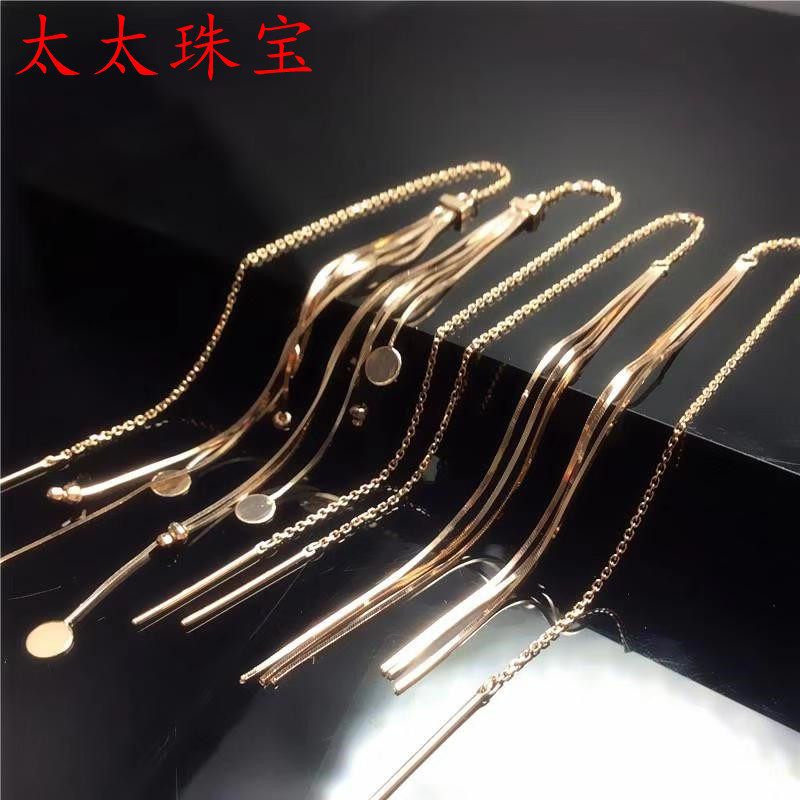 纯 585紫金纯14k玫瑰金彩金精美蛇骨耳线耳饰不过敏耳坠新款