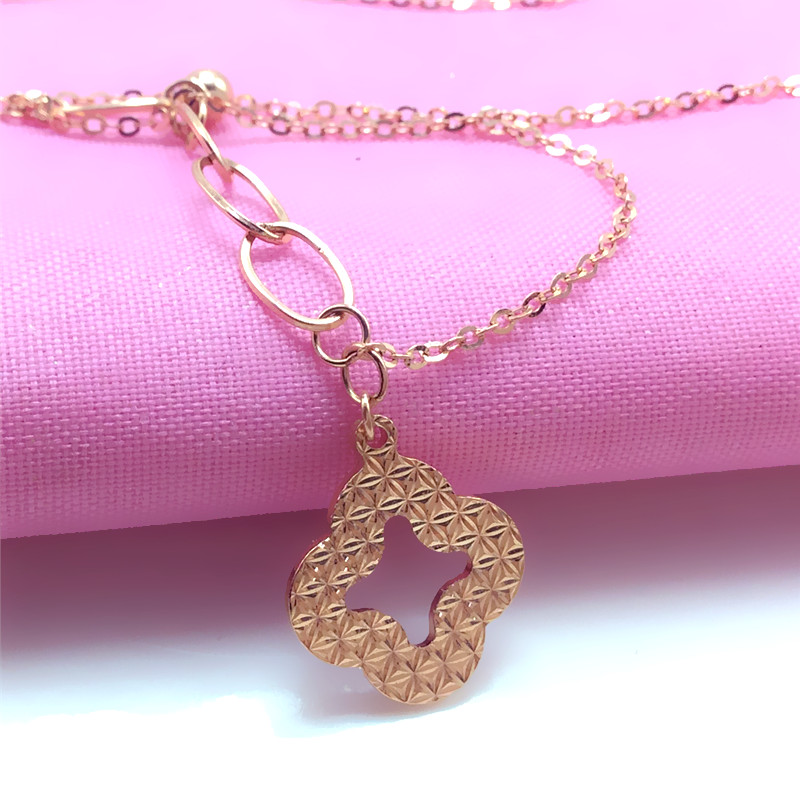 太太珠宝新款14k彩金百搭玫瑰金百搭女士四叶草项链简约百搭585紫