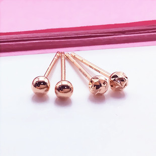 太太珠宝14k金百搭素金百搭小珠珠耳钉简约时尚百搭14K玫瑰金百搭