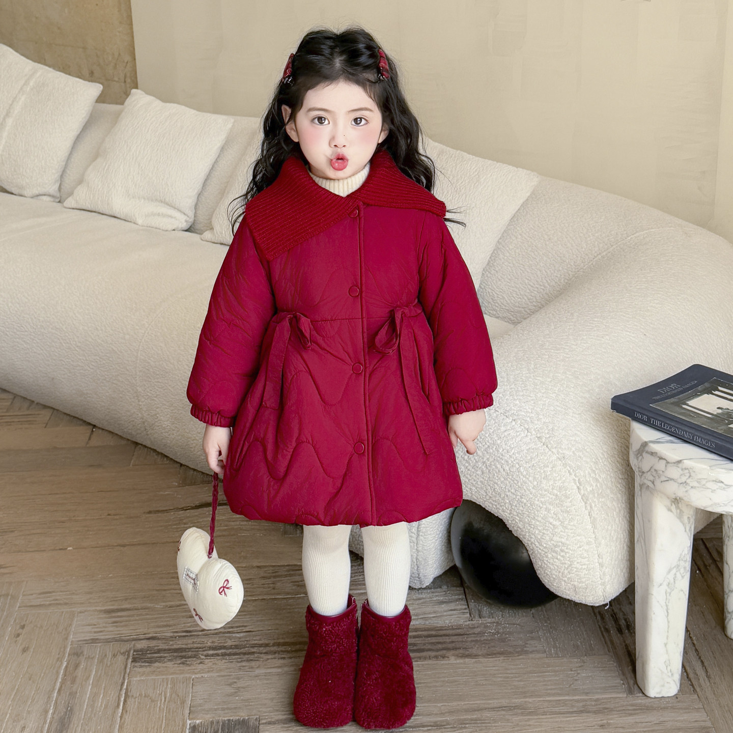 女小童加绒加厚棉衣2025新款宝宝中长款韩版洋气儿童棉服外套潮